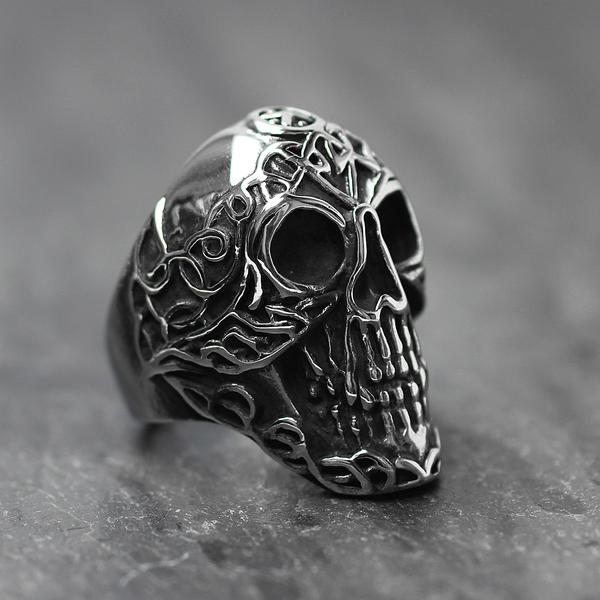 Stainless Antiqued Celtic Skull Ring