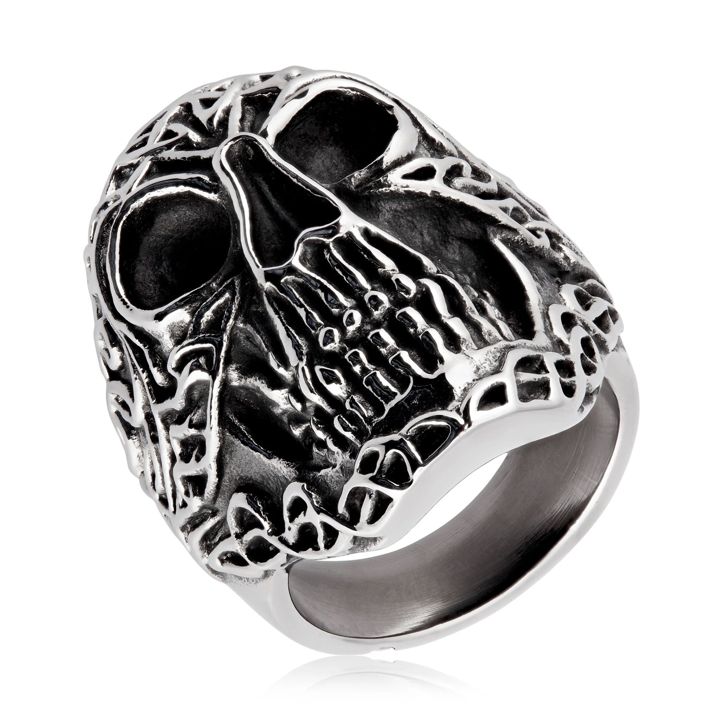 Stainless Antiqued Celtic Skull Ring