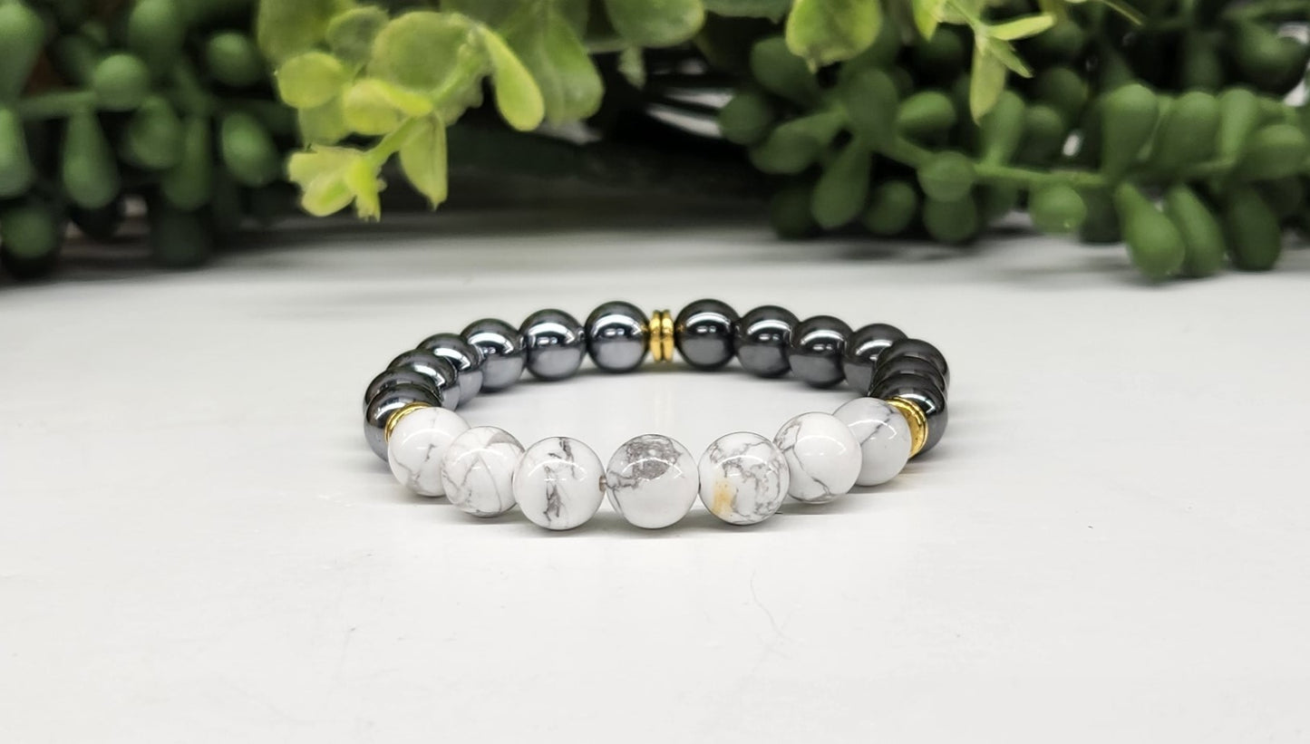 Pain Relief - Hematite/White Howlite/Terahertz Bracelet 8mm