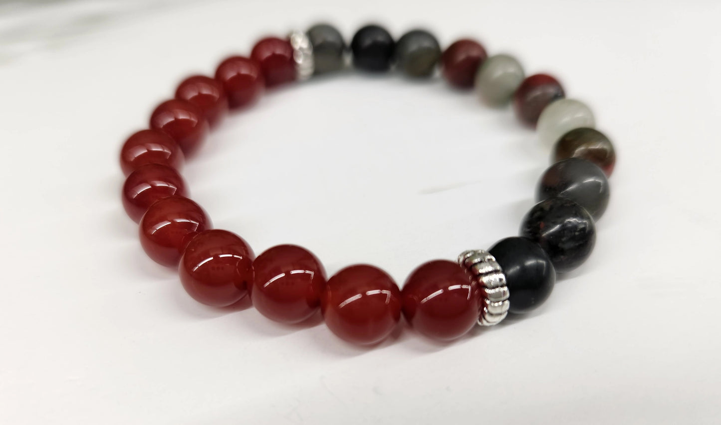 Health & Wellness - Carnelian/Bloodstone Bracelet 8mm Beads